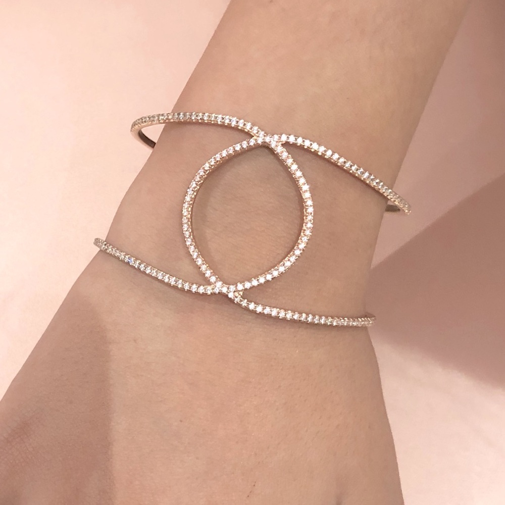 Rose gold plated simulated diamonds  Minimalist cuff Bracelet